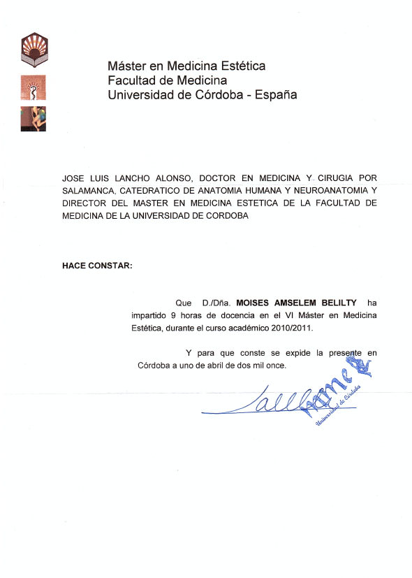 Profesor del Máster de Medica Estética Universidad de Córdoba